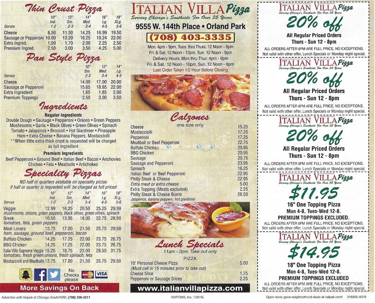 Italian Villa Pizza Orland Park Menu Scanned Menu With Prices   Italian Villa Pizza Orland Park Menu 1 